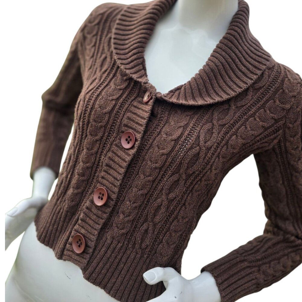 Y2K Chocolate Brown Cable Knit Sweater sz S - Picture 2 of 12